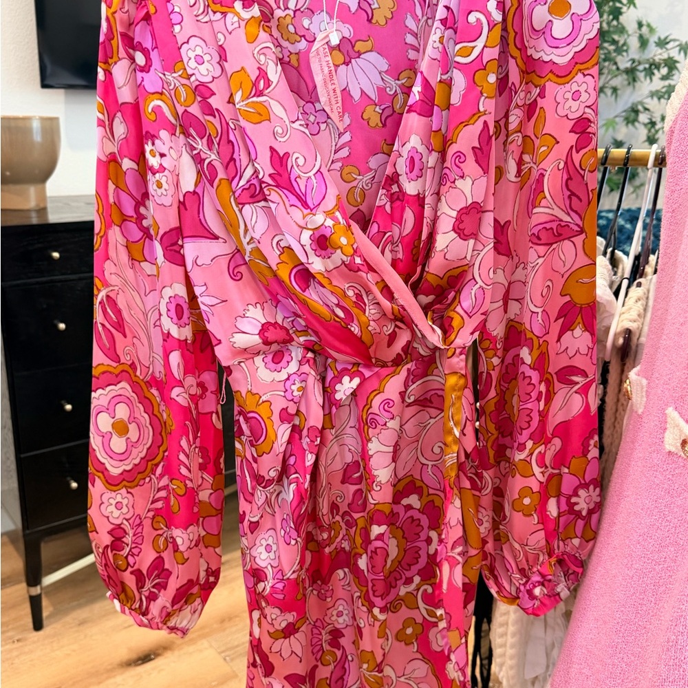Floral Pink and Orange Wrap Dress